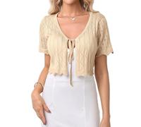 Gyabnw Cárdigan Corto Mujer Boleros para Vestidos de Fiesta Mujer Manga Corta Torera Elegante de Punto con Cuello en V Bolero de Fiesta Boda Cárdigan Cómodo Casual Moda para Verano