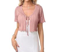 Gyabnw Cárdigan Corto Mujer Boleros para Vestidos de Fiesta Mujer Manga Corta Torera Elegante de Punto con Cuello en V Bolero de Fiesta Boda Cárdigan Cómodo Casual Moda para Verano