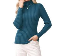 Gyabnw Jersey Mujer Cuello Alto Invierno Suéter Básico Pullover Casual Manga Larga Sueter Tejido Suave Elegante Azul M
