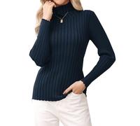 Gyabnw Jersey Mujer Cuello Alto Invierno Suéter Básico Pullover Casual Manga Larga Sueter Tejido Suave Elegante Azul Marino L