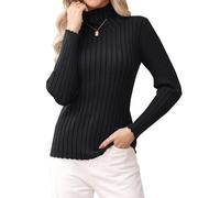 Gyabnw Jersey Mujer Cuello Alto Invierno Suéter Básico Pullover Casual Manga Larga Sueter Tejido Suave Elegante Negro M