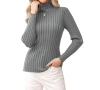 Gyabnw Jersey Mujer Cuello Alto Invierno Suéter Básico Pullover Casual Manga Larga Sueter Tejido Suave Elegante Gris L