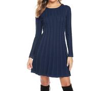 Gyabnw Vestido de Invierno Mujer Suéter Elegante Cuello Redondo Vestido de Fiesta Casual Manga Larga Confortable y Cálido