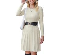 Gyabnw Vestido de Invierno para Mujer Suéter Elegante Cuello Redondo Manga Larga Vestido de Fiesta Una Línea Cómodo y Térmico