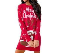 Gyabnw Vestido de Punto Mujer Invierno Cuello Redondo Manga Larga Vestido Navideño Mujer Elegante Jersey Largos Vestidos Sweater