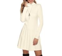 Gyabnw Vestido de Punto para Mujer Elegante Vestido de Suéter de Cuello Alto Jersey de Manga Larga de Una Línea para Otoño Invierno