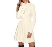 Gyabnw Vestido de Punto para Mujer Elegante Vestido de Suéter de Cuello Alto Jersey de Manga Larga de Una Línea para Otoño Invierno