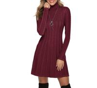Gyabnw Vestido de Punto para Mujer Elegante Vestido de Suéter de Cuello Alto Jersey de Manga Larga de Una Línea para Otoño Invierno