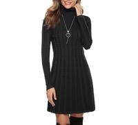 Gyabnw Vestido de Punto para Mujer Elegante Vestido de Suéter de Cuello Alto Jersey de Manga Larga de Una Línea para Otoño Invierno