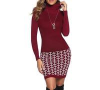 Gyabnw Vestido Punto Manga Larga Mujer Vestido Suéter de Invierno Vestido Punto de Cuello Alto de Otoño e Invierno