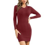Gyabnw Vestido Punto Mujer Invierno Vestidos Elegente de Suéter Jerseys Otoño Ropa Mujer Elegantes Cuello Redondo Falda de Cadera