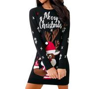 Gyabnw Vestido Punto Mujer Vestidos Suéter Navideño de Punto Mujer Cuello Redondo Manga Larga Jersey Navidad Vestidos Casual Pullover