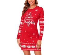 Gyabnw Vestido Punto para Navidad Vestido Suéter Navideño Vestido Invierno de Manga Larga para Mujer
