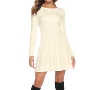 Gyabnw Vestido Suéter para Mujer Invierno Elegante Cuello Redondo Manga Larga Vestido de Punto Una Línea Ropa de Fiesta Térmica y Cómoda