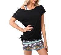 Gyabnw Vestidos Mujer Casual Verano 2 en 1 Camiseta y Vestido Elegante Vestidos de Fiesta Vestido de Playa con Estampado Retro