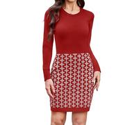 Gyabnw Vestidos Mujer Suéter de Punto de Manga Larga Cuello Redondo Vestido Largo Mujer de Otoño Invierno Estampados de Moda Jersey para Festivales o Diaria