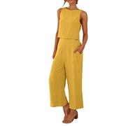 Gyaimxfu 2024 Conjunto Chandal Deportivo Mujer Verano Moda Algodón y Lino Suelto Pantalon y Blusa Fresco y Transpirable Vacaciones Ropa Para El Hogar Fiesta Oficina Negocios Vestir Playa