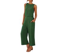Gyaimxfu 2024 Conjunto Chandal Deportivo Mujer Verano Moda Algodón y Lino Suelto Pantalon y Blusa Fresco y Transpirable Vacaciones Ropa Para El Hogar Fiesta Oficina Negocios Vestir Playa