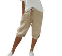 Gyaimxfu 2024 Pantalones Cortos de Lino para Mujer Cintura Alta Vintage Shorts Señoras Elegant Suelto y Cómodo Pantalon Cortos para Correr Playa Fitness Vacación Casual