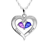 Gyaimxfu 2025 Collar Personalizado con Nombre Grabado,Colgante de Corazón Personalizado con Piedras de Nacimiento,Collar de Mujer en Plata 925,Mamá,Abuela,Esposa