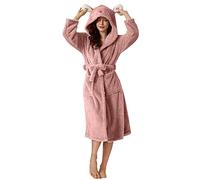 Gyaimxfu Bata Mujer Invierno con Capucha Albornoz Mujer Forro Polar, Suelta Batas de Casa Señora con Estampado Lindo Secado Rápido Batas de Casa Mujer Microfibra Albornoz Ducha Regalos Originales