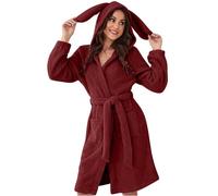 Gyaimxfu Bata Mujer Invierno con Capucha Albornoz Mujer Forro Polar, Suelta Batas de Casa Señora con Estampado Lindo Secado Rápido Batas de Casa Mujer Microfibra Albornoz Ducha Regalos Originales
