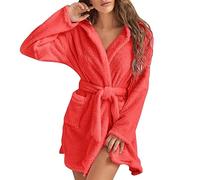 Gyaimxfu Bata Mujer Invierno con Capucha Albornoz Mujer Forro Polar, Suelta Batas de Casa Señora, Coralina, Secado Rápido Batas de Casa Mujer Microfibra Albornoz Mujer Ducha Regalos Originales
