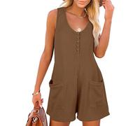 Gyaimxfu Mono Mujer Verano Sin Mangas Cuello en V Jumpsuit Corto Casual Sueltos Jumpsuit Petos Elegante Pierna Ancha Monos Tapeta de Botones Una Pieza Monos Pantalon con Bolsillos Playa Playsuit