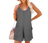 Gyaimxfu Mono Mujer Verano Sin Mangas Cuello en V Jumpsuit Corto Casual Sueltos Jumpsuit Petos Elegante Pierna Ancha Monos Tapeta de Botones Una Pieza Monos Pantalon con Bolsillos Playa Playsuit
