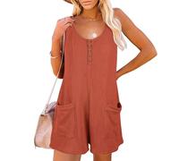 Gyaimxfu Mono Mujer Verano Sin Mangas Cuello en V Jumpsuit Corto Casual Sueltos Jumpsuit Petos Elegante Pierna Ancha Monos Tapeta de Botones Una Pieza Monos Pantalon con Bolsillos Playa Playsuit