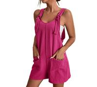 Gyaimxfu Monos Mujer Verano 2024 Cortos Casuales Peto Corto Jumpsuit Una Pieza Camiseta sin Mangas Color sólido Vintage Pantalones Anchos de Rectos Playsuit Ropa de Playa Mamelucos