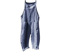 Gyaimxfu Monos Mujer Verano 2024 Rayas Casuales Jumpsuit Una Pieza Camiseta sin Mangas Mamelucos Pantalones Anchos de Rectos Playsuit Ropa de Playa Informal Elegante Peto