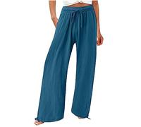 Gyaimxfu Pantalones Mujer Verano Frescos Comodos Talla Grande Lino de Algodón Cintura Alta Suelto Pantalón Largo Diario Pantalones de Trabajo Suave y Cómodo Danza Pilates Yoga Pants