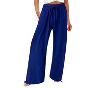 Gyaimxfu Pantalones Mujer Verano Frescos Comodos Talla Grande Lino de Algodón Cintura Alta Suelto Pantalón Largo Diario Pantalones de Trabajo Suave y Cómodo Danza Pilates Yoga Pants