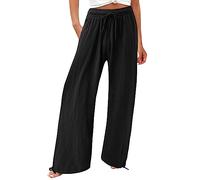 Gyaimxfu Pantalones Mujer Verano Frescos Talla Grande Lino de Algodón Cintura Alta Pierna Ancha Baggy Suelto Pantalón Largo Ligeros Pantalón de Chándal Suave y Cómodo Moderno Pants Original