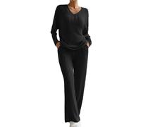 Gyaimxfu Suéter De Punto Traje Wide Leg Pantalones Y Sudaderas Conjuntos De Tejido De Invierno Mujer Color Sólido Casual Conjuntos De 2 Piezas Para Jerseys Conjunto Dos Piezas de Tejido Mujer Punto