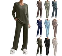 Gyaimxfu Suéter De Punto Traje Wide Leg Pantalones Y Sudaderas Conjuntos De Tejido De Invierno Mujer Color Sólido Casual Conjuntos De 2 Piezas Para Jerseys Conjunto Dos Piezas de Tejido Mujer Punto