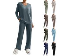 Gyaimxfu Suéter De Punto Traje Wide Leg Pantalones Y Sudaderas Conjuntos De Tejido De Invierno Mujer Color Sólido Casual Conjuntos De 2 Piezas Para Jerseys Conjunto Dos Piezas de Tejido Mujer Punto