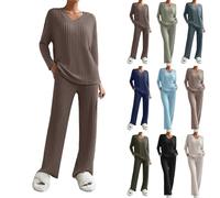 Gyaimxfu Suéter De Punto Traje Wide Leg Pantalones Y Sudaderas Conjuntos De Tejido De Invierno Mujer Color Sólido Casual Conjuntos De 2 Piezas Para Jerseys Conjunto Dos Piezas de Tejido Mujer Punto