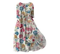 Gyaimxfu Vestidos Largos Verano Mujer 2024 Bohemio Cuello en V Estilo Vintage Maxi Vestidos Estampado de Retro Vestido Camisola Suave y Transpirable Fiesta Vestido de Noche Original