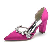 Gycdwjh 8.5cm Zapatos De Novia para Mujer con Pedrería Bloque De Tacón Punta Puntiaguda Satén Zapatos De Boda Slip on Tacones Altos de Mujer,Rose Red,43 EU