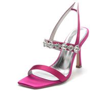 Gycdwjh Elegante Sexy Mujer Zapatos De Boda Slingback Sandalias con Satén Puntera Abierta Puntera Cuadrada Cristal Tacón Alto Tacón para Vestidos Fiesta Graduación,Rose Red,36 EU