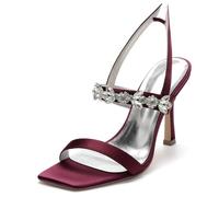 Gycdwjh Elegante Sexy Mujer Zapatos De Boda Slingback Sandalias con Satén Puntera Abierta Puntera Cuadrada Cristal Tacón Alto Tacón para Vestidos Fiesta Graduación,Burgundy,43 EU