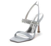 Gycdwjh Elegante Sexy Mujer Zapatos De Boda Slingback Sandalias con Satén Puntera Abierta Puntera Cuadrada Cristal Tacón Alto Tacón para Vestidos Fiesta Graduación,Plata,37 EU