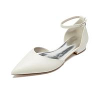 Gycdwjh Elegante Zapatos De Novia Tacon Bajo con Punta Cerrada Sandalias de Fiesta Comodos Mujer PU Correa De Tobillo Plana Zapatos De Boda,Off White,38 EU