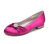 Gycdwjh Sandalias de Fiesta para Bodas Mujer, Comodos Satin Zapatos Fiesta con Pedrería Plana Punta Redonda Slip on Zapatos de Novia,Rose Red,36 EU