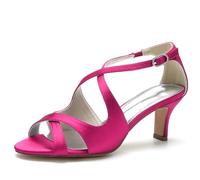 Gycdwjh Sandalias De Mujer Elegante Abierto Tira Tacon Gatito Tacones Altos Satén 6.5cm Boca de Pez Verano Zapatos De Novia de Aguja,Rose Red,41 EU