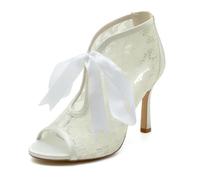 Gycdwjh Sandalias de Vestir para Mujer Encaje Peep Toe Correa de Tobillo Slip on Lazo Puntera Abierta Zapatos de Tacón Alto,Marfil,40 EU