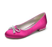 Gycdwjh Zapatos Boda Mujer Comodos, Slip on Bombas de Satén Sandalias con Pedrería Zapatos Novia Planos Punta Redonda para Fiestas, Bodas, Banquetes,Rose Red,40 EU