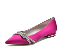 Gycdwjh Zapatos de Fiesta para Bodas Mujer Slip on Pedrería Zapatos de Novia Dedo del pie Cerrado 2.5cm Satín Verano Sandalias Plano Tacón,Rose Red,37 EU